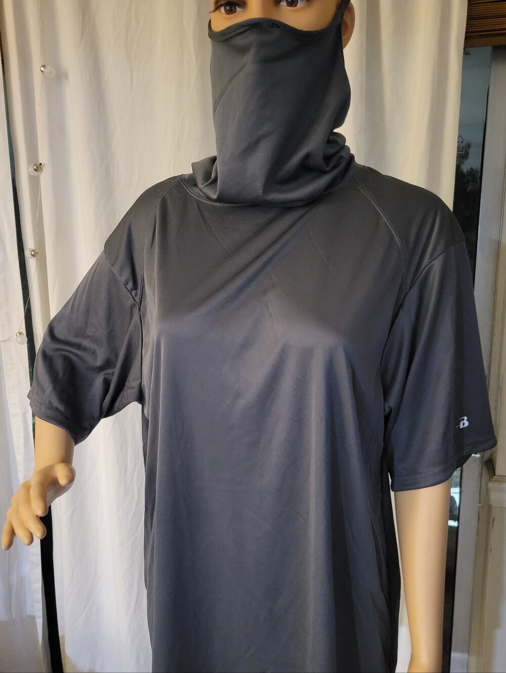 UNISEX lightweight Short Sleeve Shirt With Mask Attached. Multiple Sizes